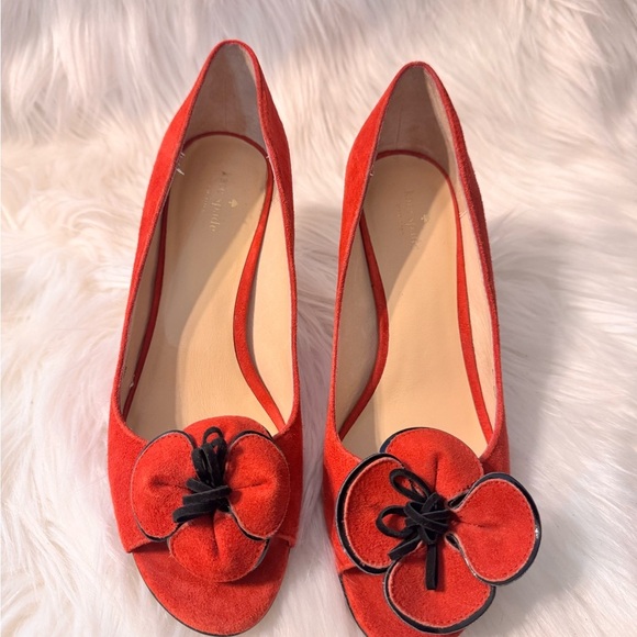 Kate Spade Red Suede Peep-Toe Heels - Picture 11 of 11